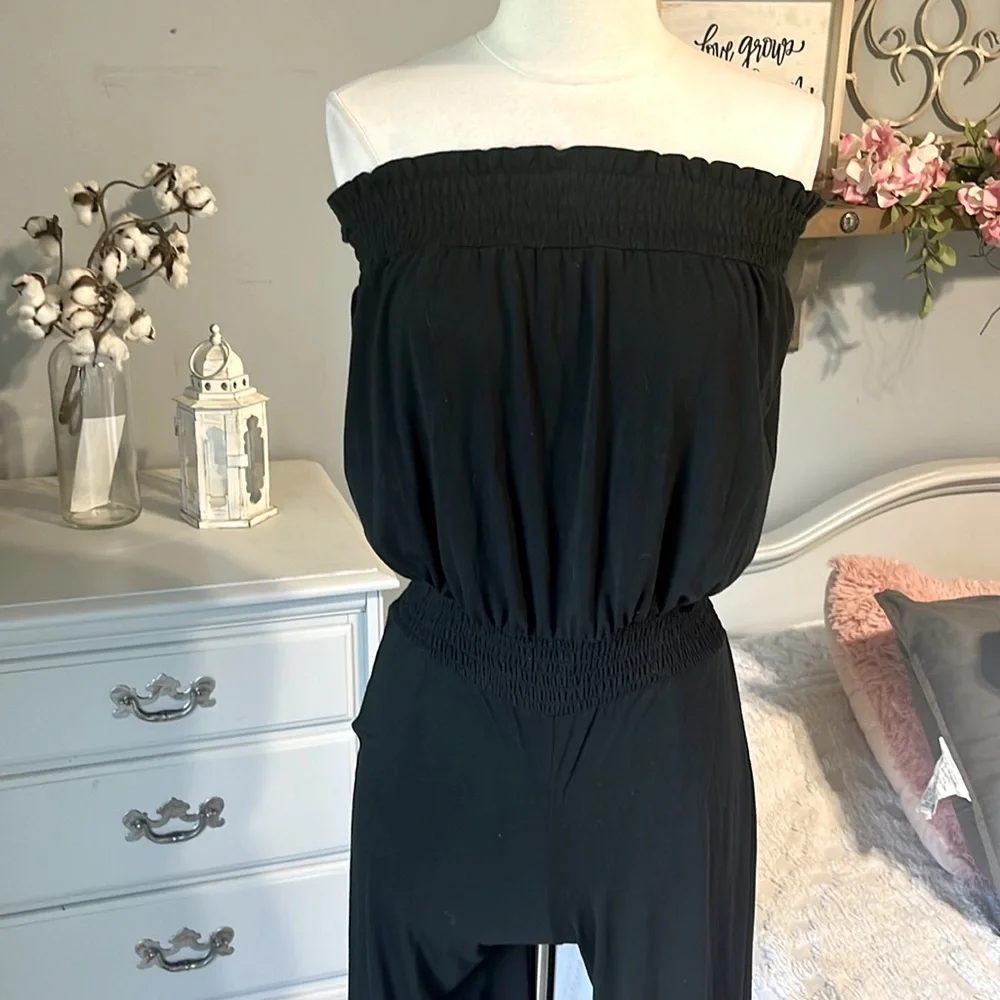 Comfy Strapless Black Knit Jumpsuit Strapless